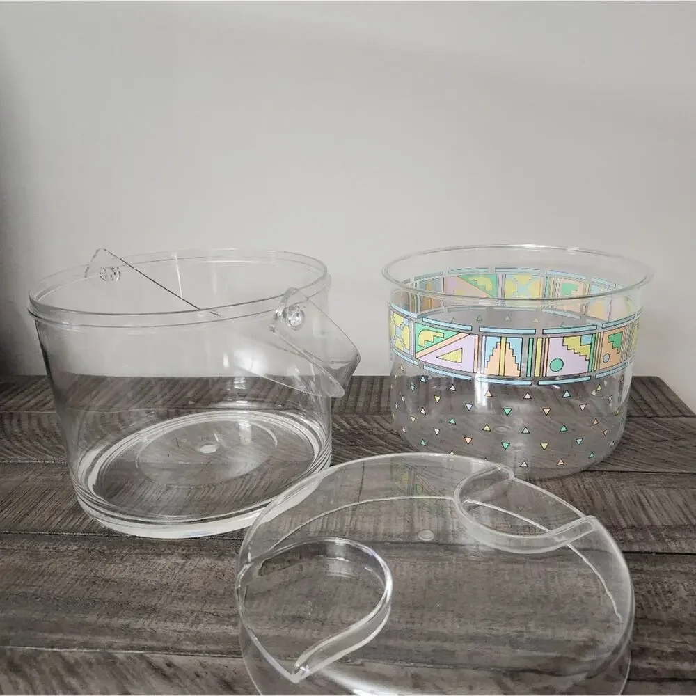 Vintage retro J.G. Hook Oneida 1988 3 piece Acrylic ice bucket Desert Sky Clear